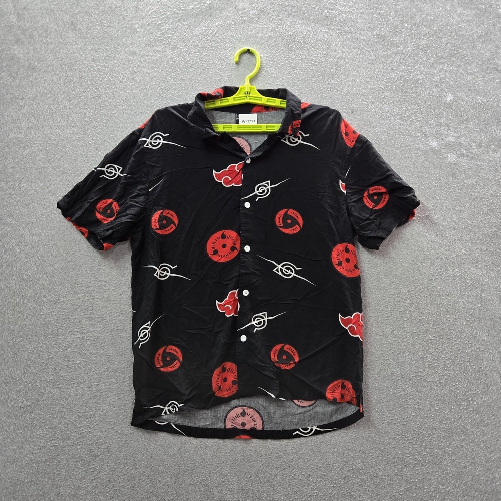 Naruto Shippuden Men Button Up Shirt S Black Graphic Anime Camp